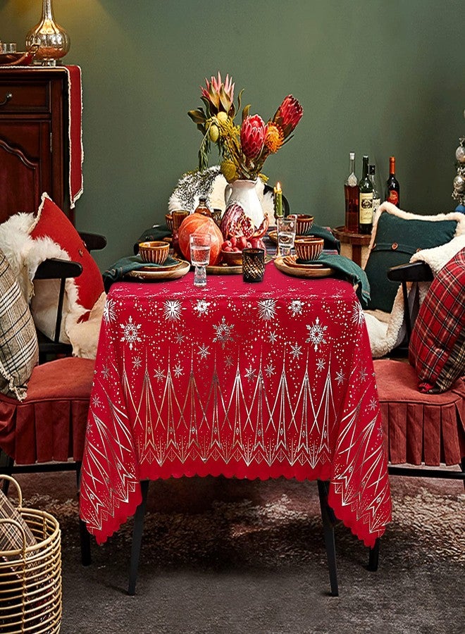 LUSHVIDA Christmas Rectangle Tablecloth - Washable Water Resistance Holiday Microfiber Table Cloth Decorative Table Cover for Banquet Party Kitchen Dining Room, 60 x 84 Inch - Image 3